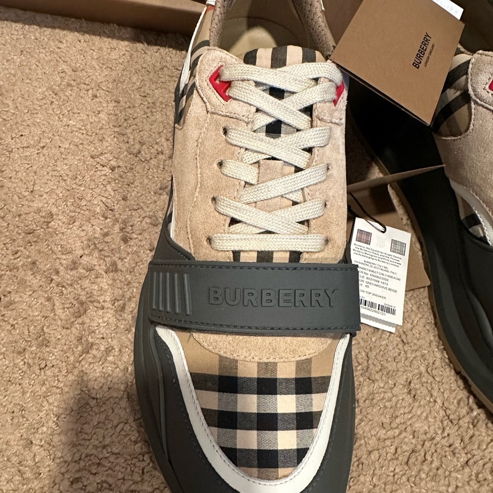 Burberry check, suede and leather sneakers - Picture 2 of 14